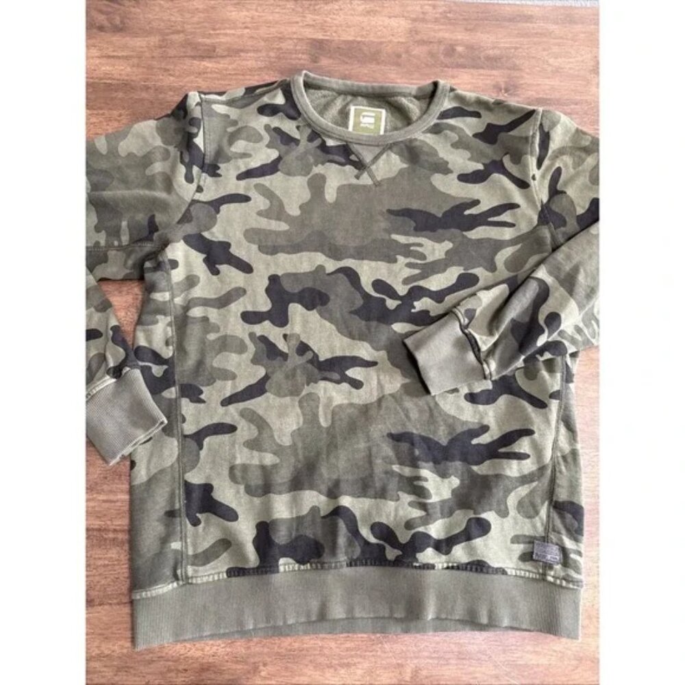 G Star Raw Camo Camoflauge Crewneck Sweatshirt Pullover Cargo Line Large